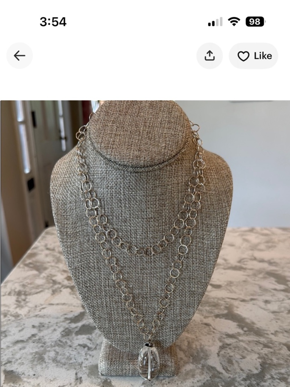 In2 Design Gold Chain Necklace with Clear Glass Pendant - Like New